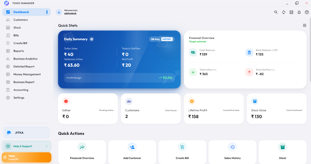 YOGO MANAGER Windows Dashboard